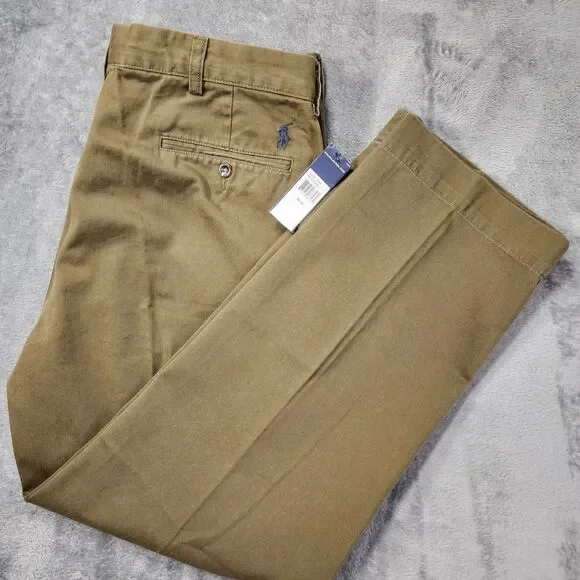 Polo Ralph Lauren Preston Pant Brown Khaki 36x30 Straight Leg Chino Cotton NEW - Picture 1 of 12